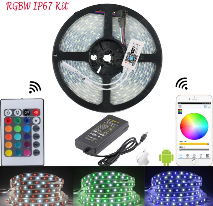 [Seven Neon]DC12V водонепроницаемая светодиодная лента 5050 60LED/m 5M RGBCW RGBWW + 12V 5A адаптер