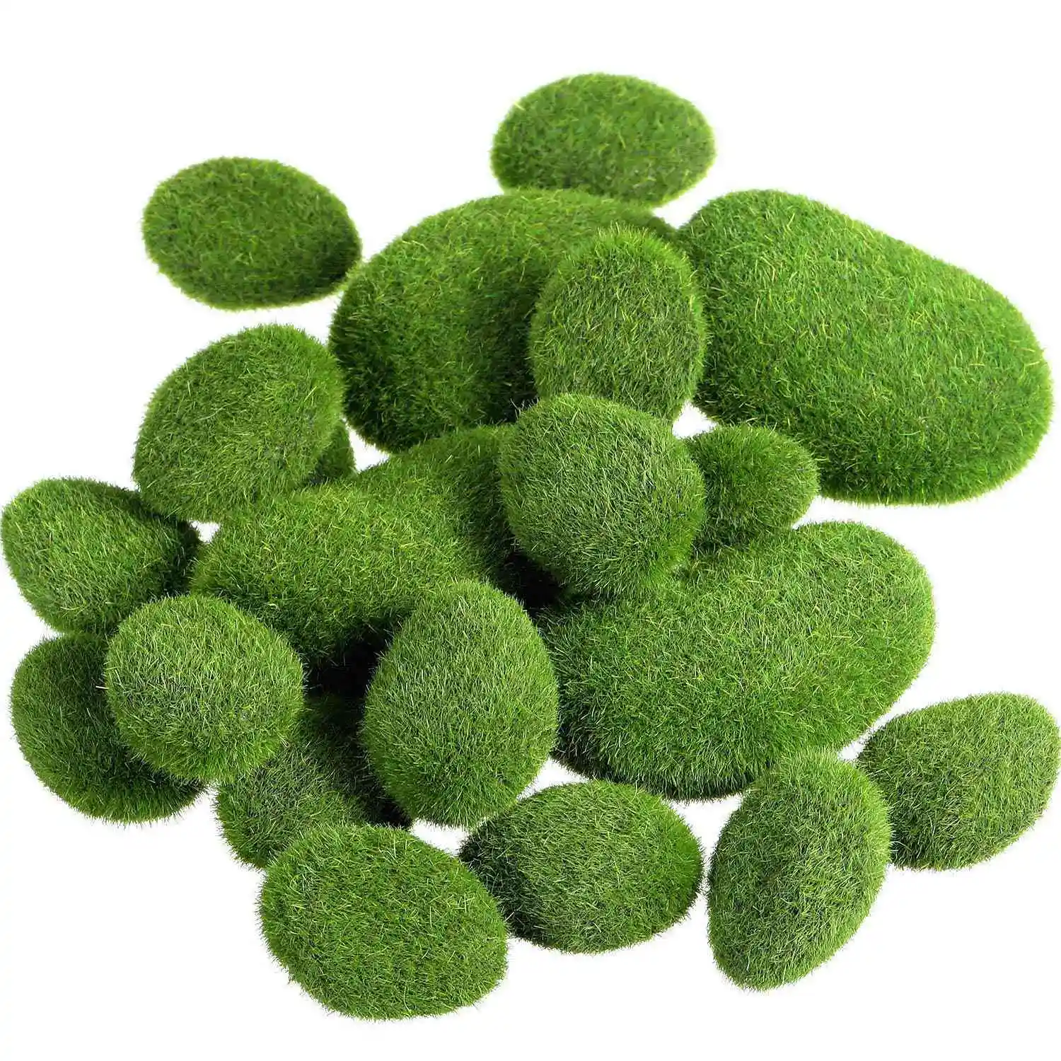 

Promotion! 20 Pieces 2 Sizes Green Artificial Moss Rocks Decorative Faux Green Moss Covered Stones