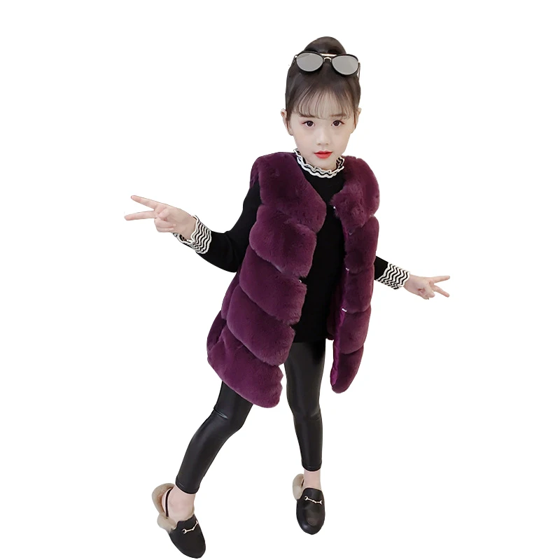 Cute Thick Warm Girls Artificial Fur Long-Vest Age for 3- 10 Yrs Baby Waistcoat Girl Kids Sleeveless Coats Fashion Children Vest