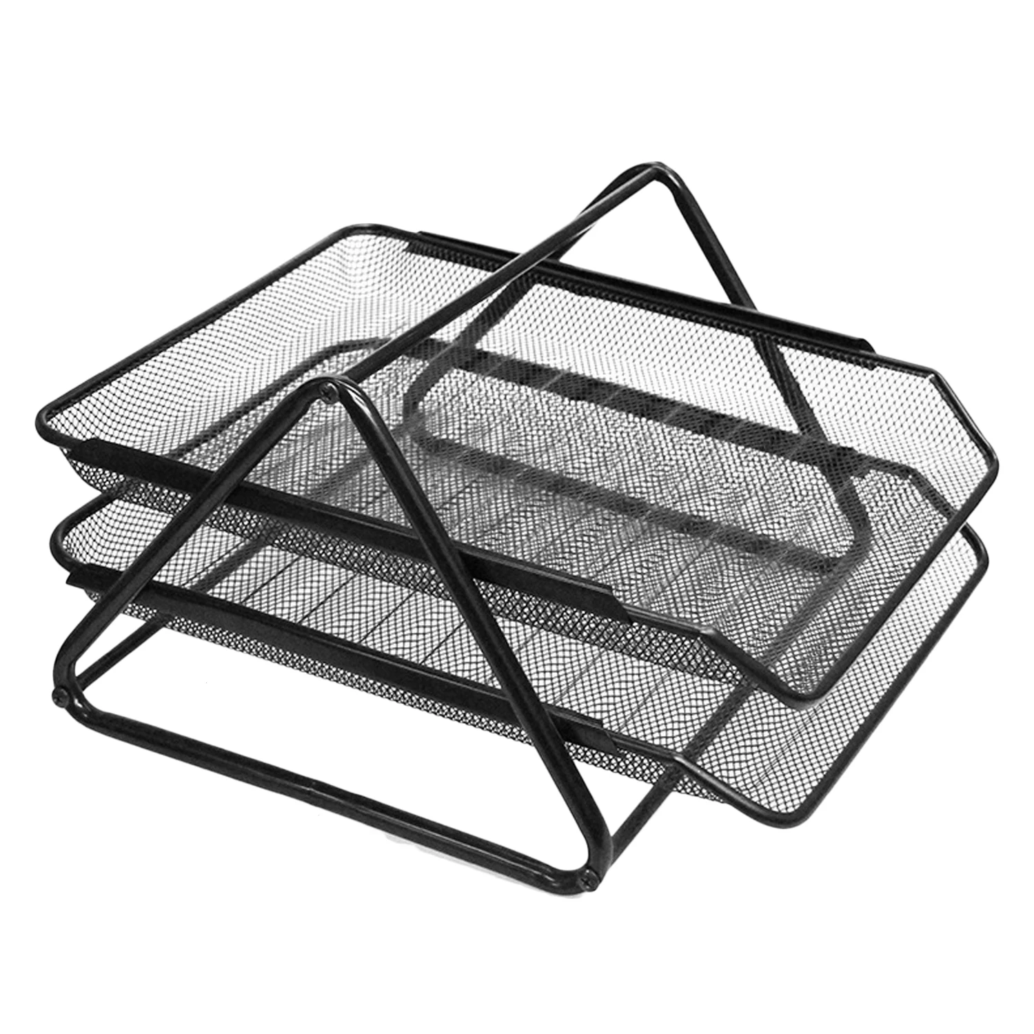 2-Tier Stackable Metal Mesh File Holder Stand Organizer Tray for Magazine Letter Paper Document Home Office Desk Black | Канцтовары для