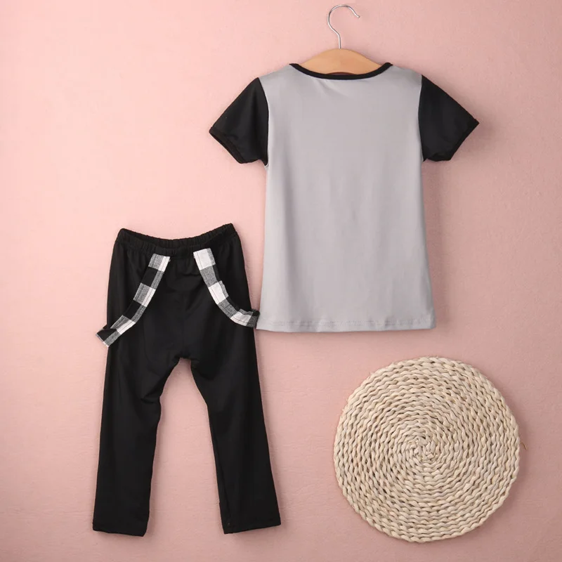 Toddler Kids Baby Girls Summer Letter Printed Outfits Short Sleeve Leltters T-shirt Strap Ripped Pants Clothes 2-7T | Мать и ребенок