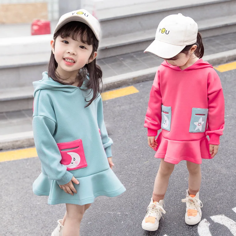 2 - 8 yrs little girls casual school style hooded dress 2019 new winter spring clothes thick warm baby long sleeve dresses | Детская