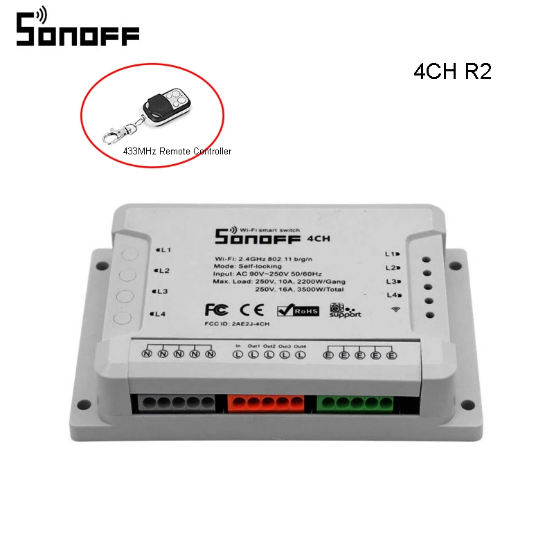 Sonoff 4CH R2 беспроводной многоканальный WIFI переключатель независимый пульт