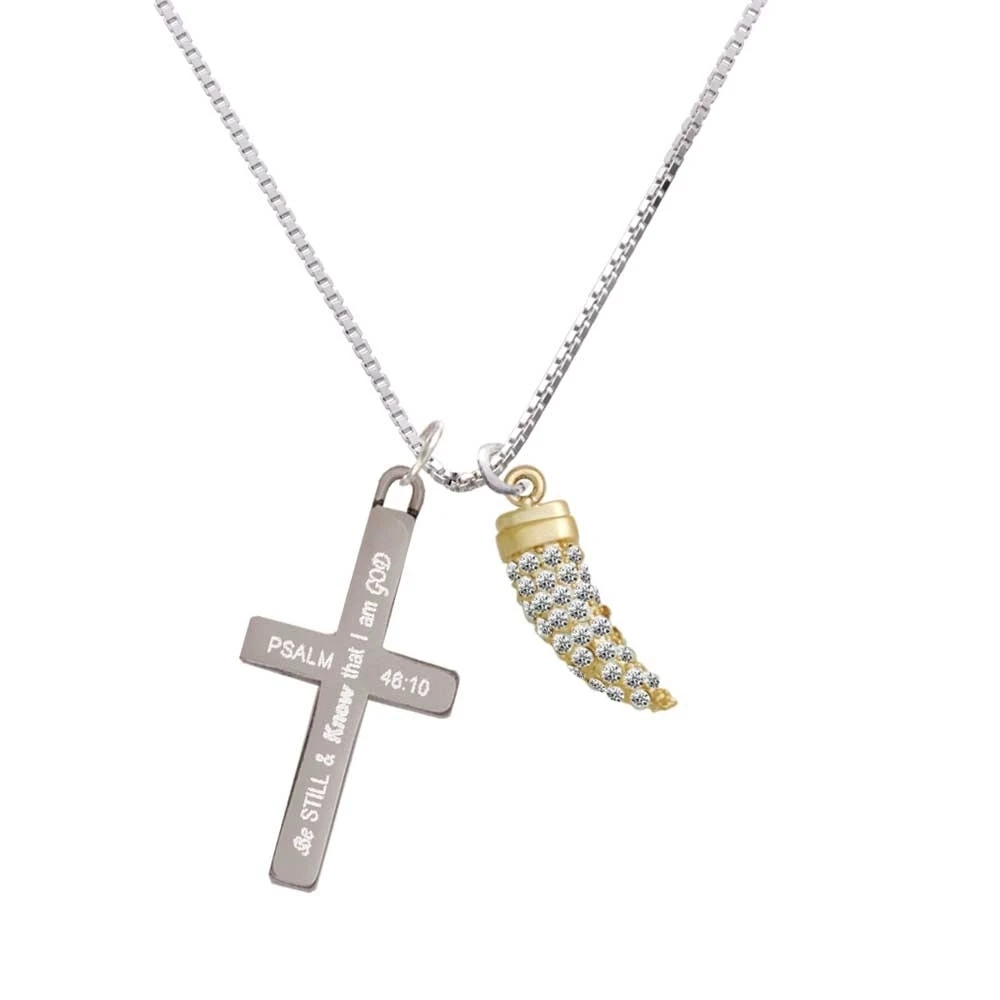 Золотистого цвета с большим кристаллом Sabre Tooth-Be Still And Know-cross necklace | Украшения и