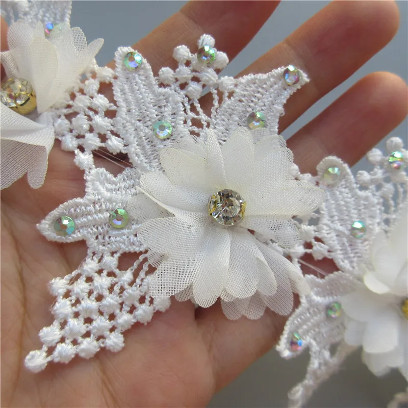 1yard Chiffon Flower Diamond Rhinestones Fringe Lace Trim Embroidered Ribbon Fabric Sewing Craft Garment Accessories | Дом и сад