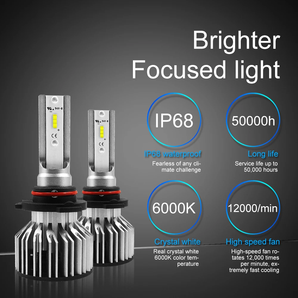 2 шт. Автомобильные светодиодные фары H1 H7 H8/H9/H11 HB3/9005/H10 HB4/9006 H4/9003/HB2 лм