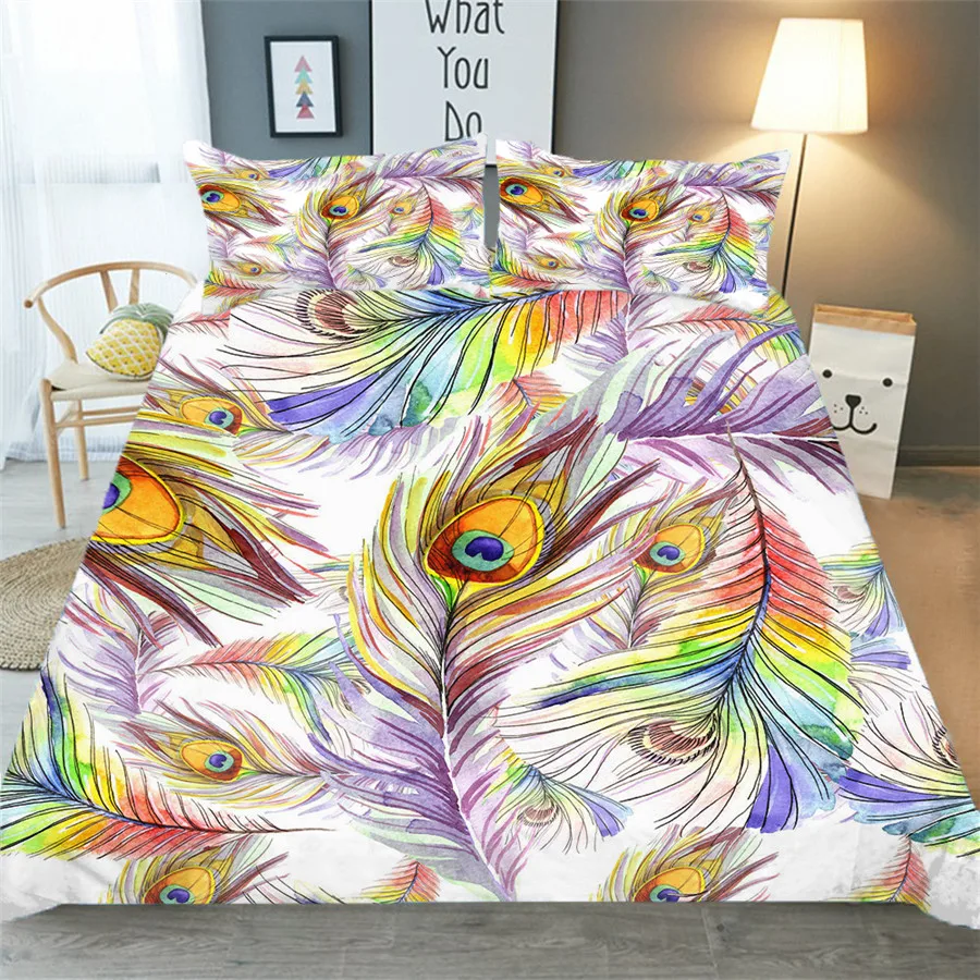

Комплект постельного белья с 3D принтом, пододеяльник, постельное белье, цветное перо, богемный домашний текстиль для взрослых, постельное б...