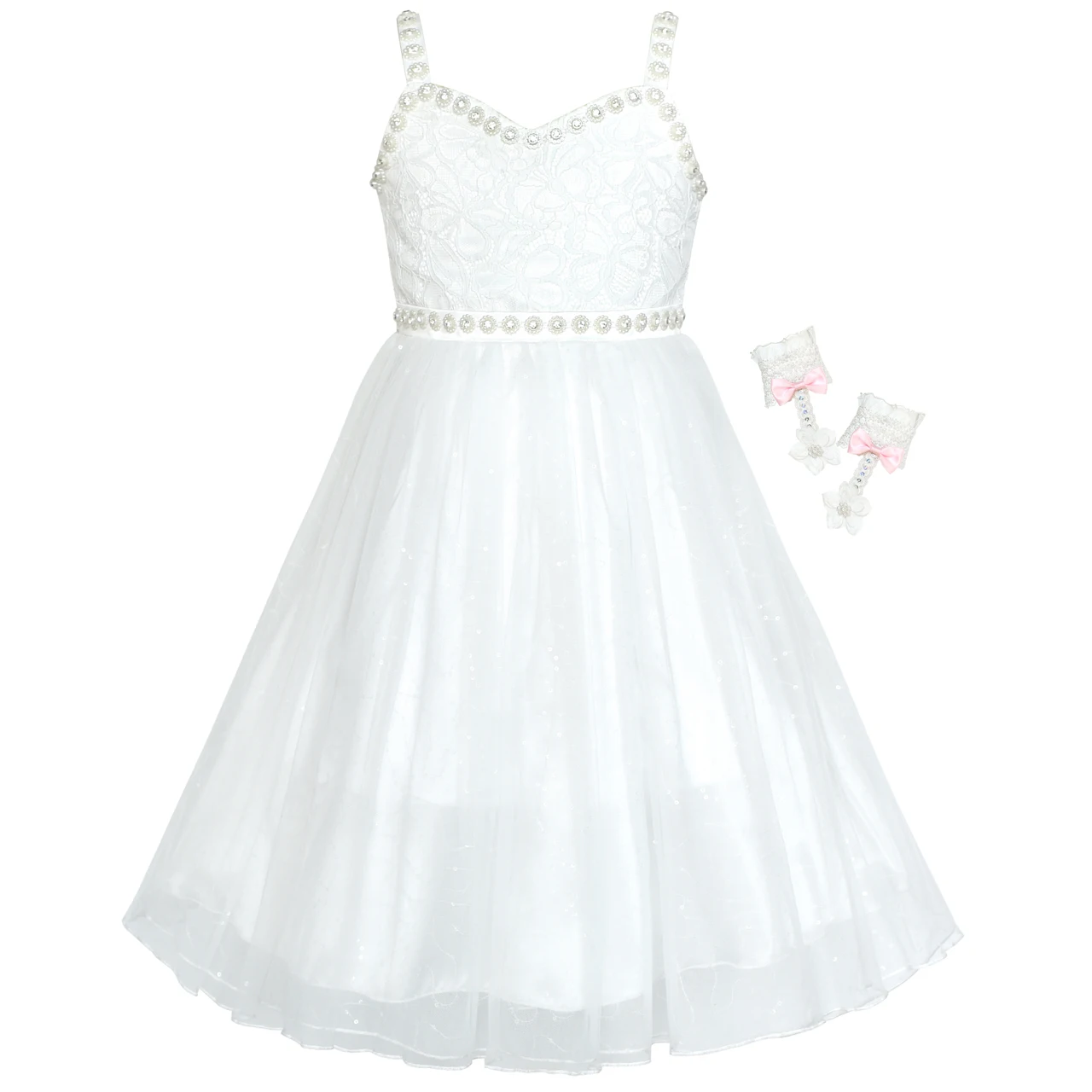 Sunny Fashion платья для девочек новогодние костюмы Цветок Девушка Платье От белого