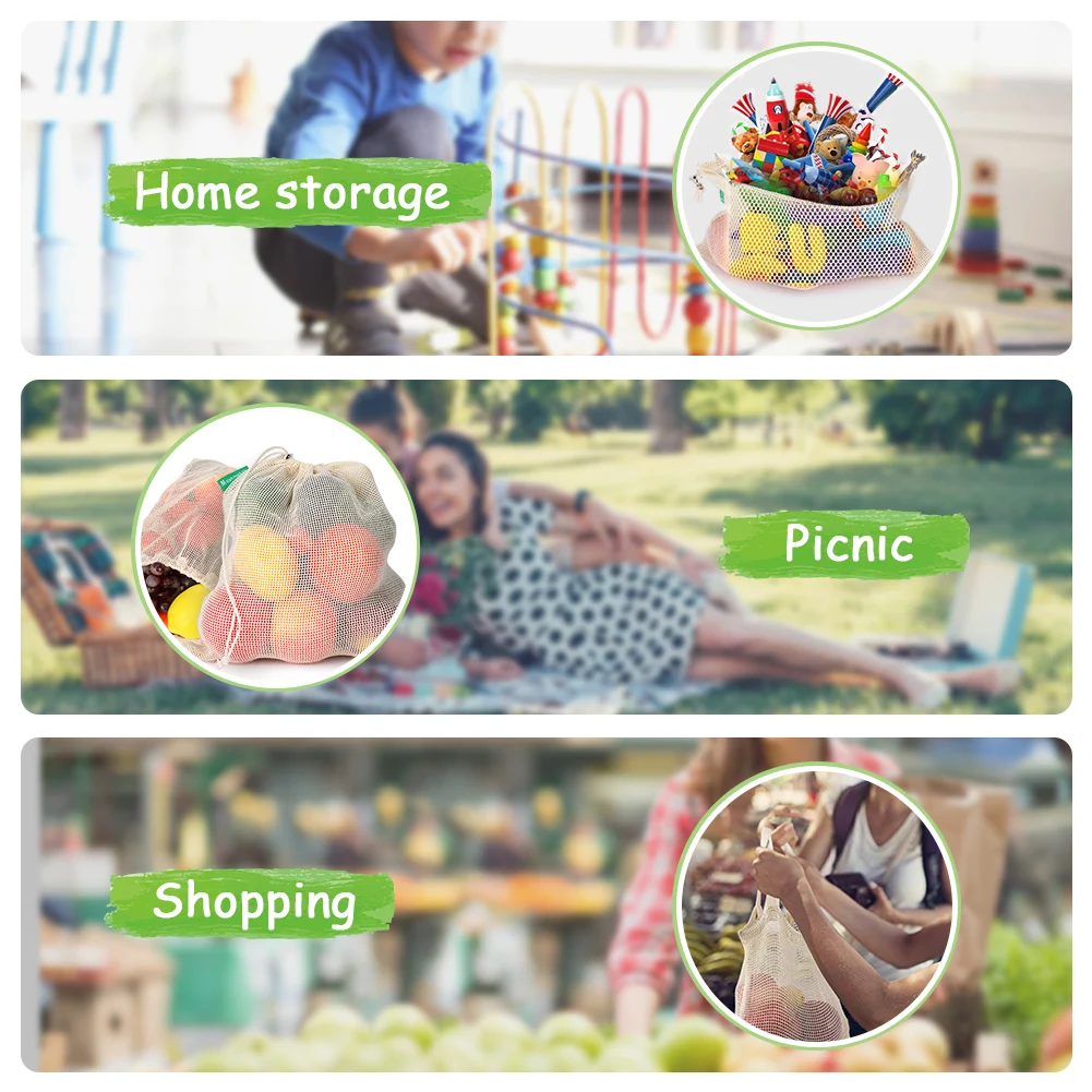 

9pcs Washable Mesh Bag Eco Friendly Shopping Bag Reusable Mesh Produce Bags With Drawstring