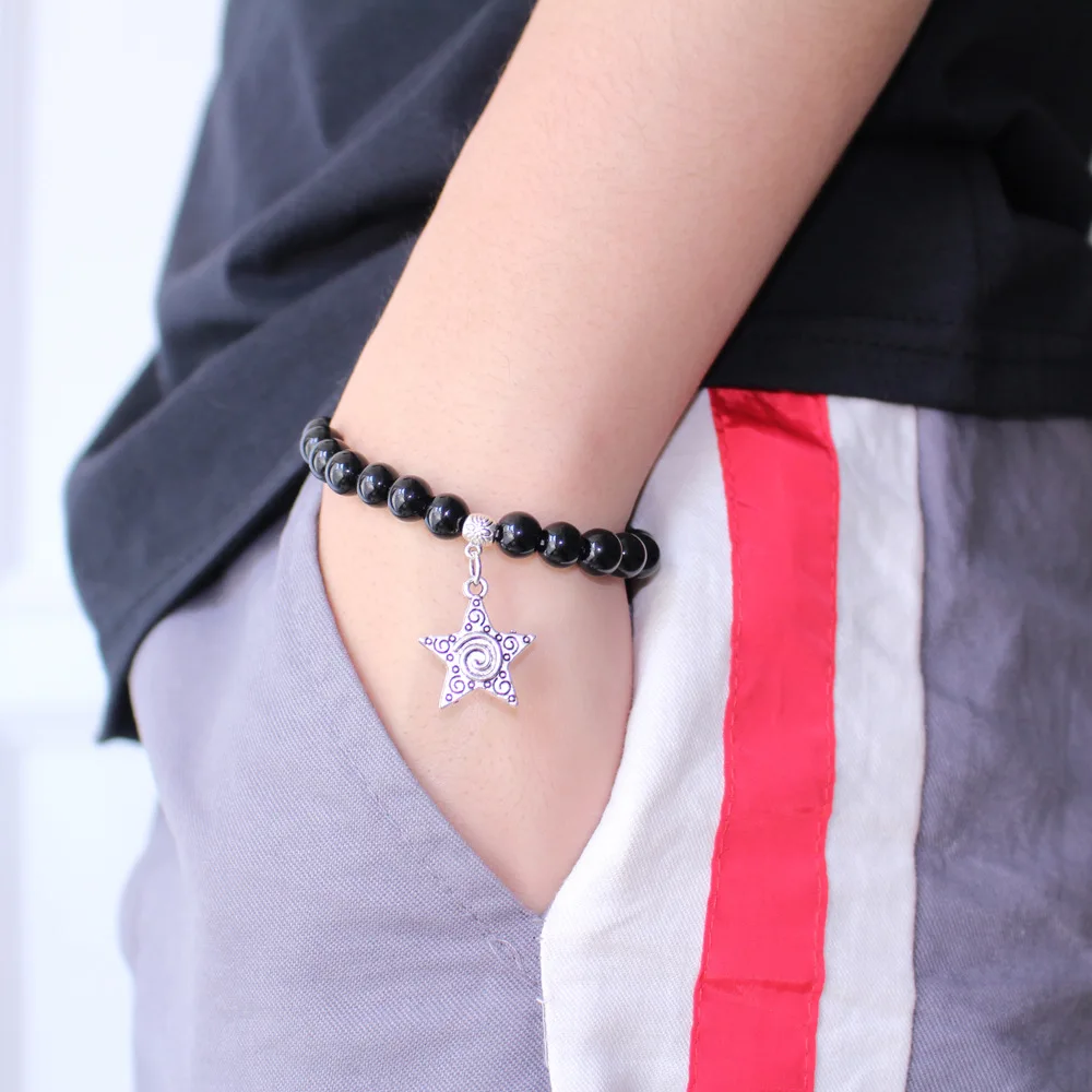 Новинка 2018 модные парные обсидиановые браслеты из сплава с серебряной подвеской