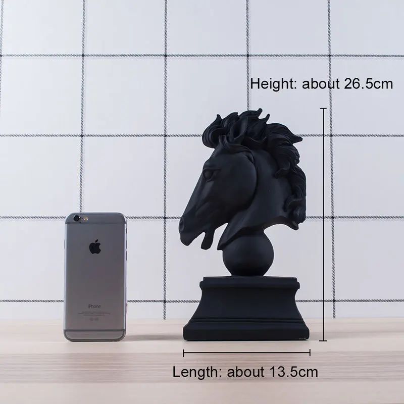 Unique black horse head statue resin figurine for home decoration craft feng shui xmas decor gift men | Дом и сад