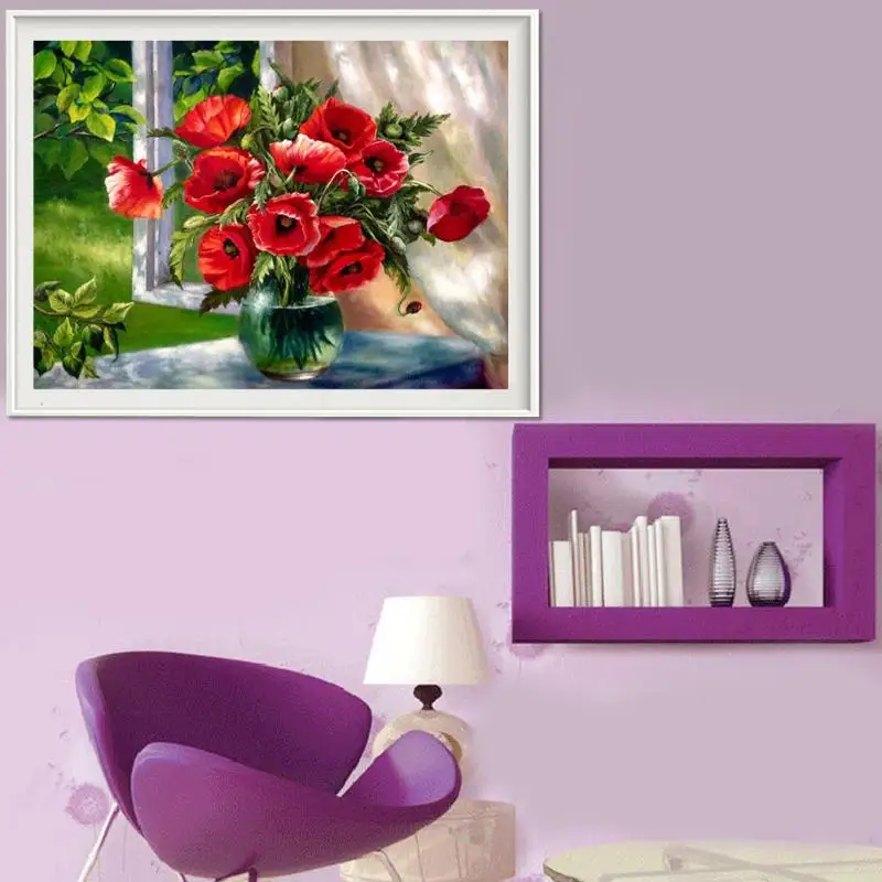 40x30 см красная Цветочная ваза 5D алмазная картина DIY Набор для рукоделия вышивка