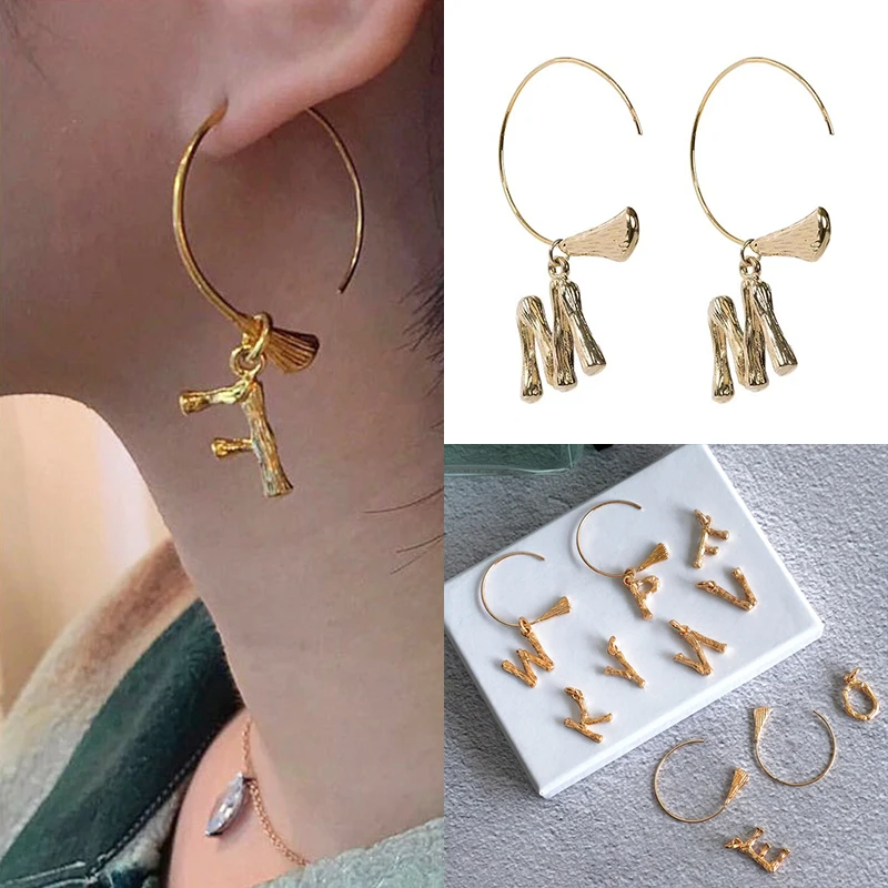 Popular 1Pair Alphabet Delicate English Vintage Earrings Fashion Jewelry Gifts Gold Women Metal 26 Letters A-Z | Украшения и