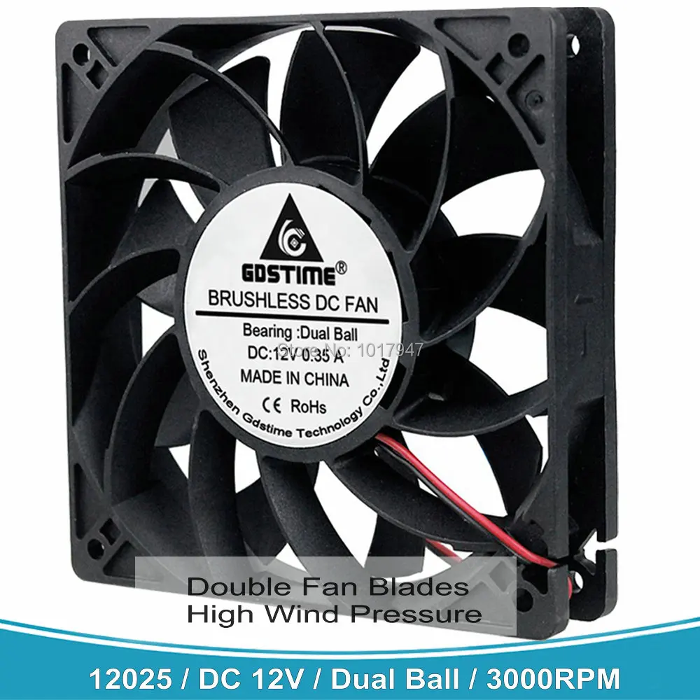 Gdstime высокое давление ветра 120 мм 12025 DC 12V 2Pin двойной шариковый подшипник 120x120x25 12 см