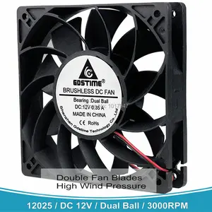 Gdstime высокое давление ветра 120 мм 12025 DC 12V 2Pin двойной шариковый подшипник 120x120x25 мм 12 см охлаждающий вентилятор
