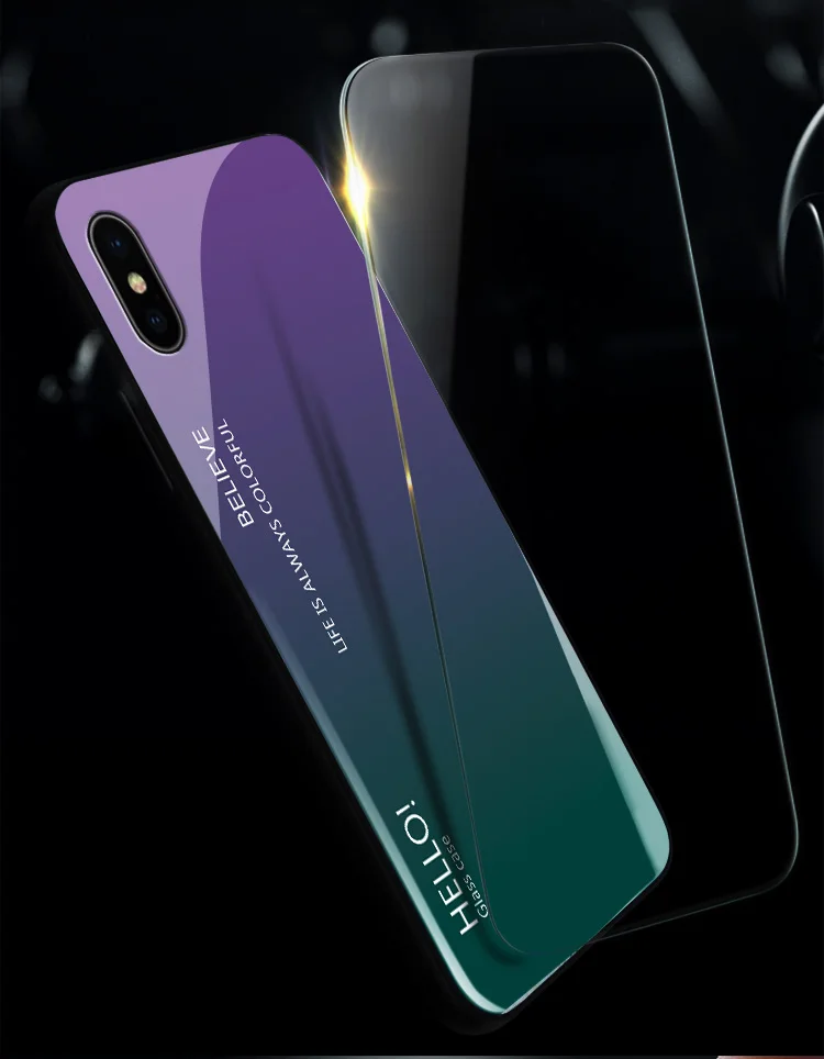 Для iPhone X Xs задняя крышка градиентный цвет стекло материал чехол для телефона