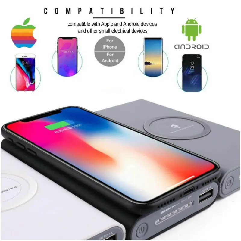 Qi Беспроводное зарядное устройство power Bank 10000 мАч для мобильных телефонов iPhone samsung