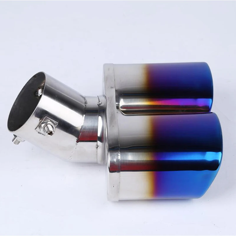 Car Auto Silver Stainless Steel Chrome Double Outlet Muffler Exhaust Tail Pipe Throat Liner Universal 62mm Inlet 1 to 2 Dual | Автомобили