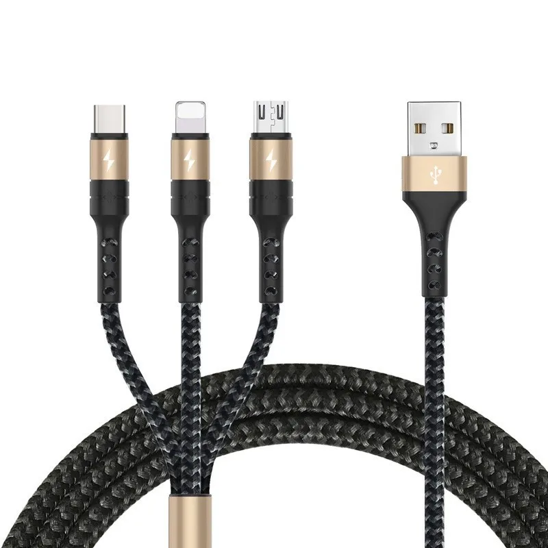 3 In1 мобильного кабель передачи данных телефона Тип C Micro USB для iPhone X 8 7 6 Plus 2A быстро