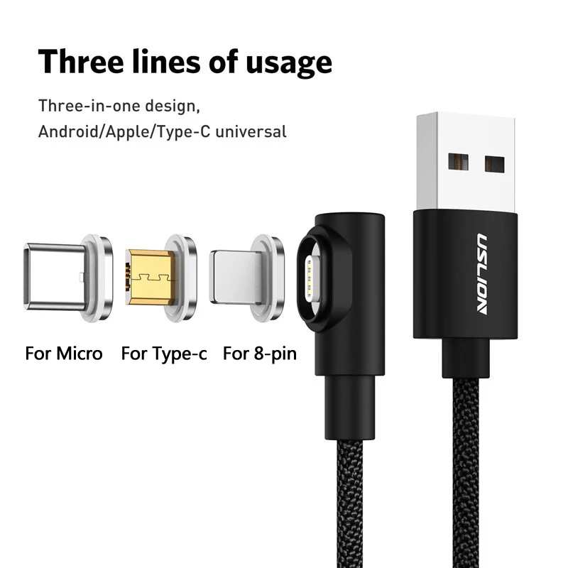 USLION Магнитный кабель Micro usb type C быстрое зарядное устройство для iPhone XS X 8 7 магнит
