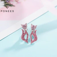 ponees hot sale fashion earringslovely rhinestone cat earrings cute cat with pink crystal stud earrings for women girls gift