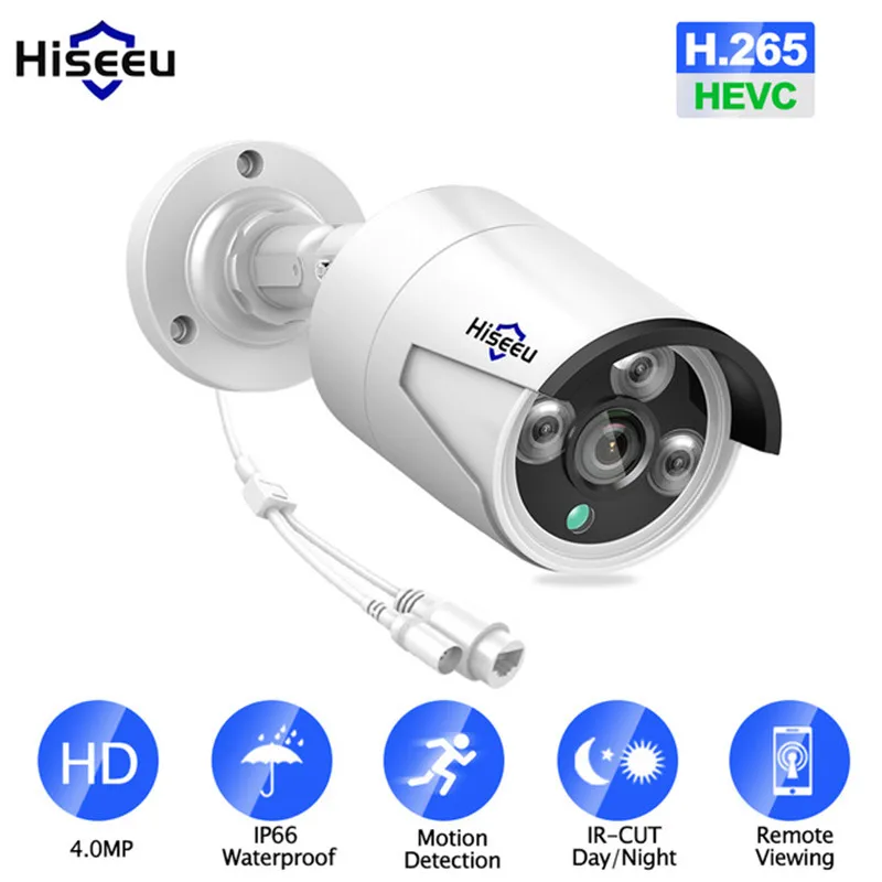 Hiseeu H.265 4.0MP IP камера безопасности POE наружная водонепроницаемая IP66 CCTV P2P