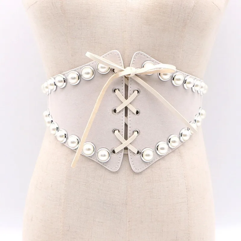 Женский широкий замшевый пояс TWOTWINSTYLE с жемчужинами на шнуровке бантом аксессуар