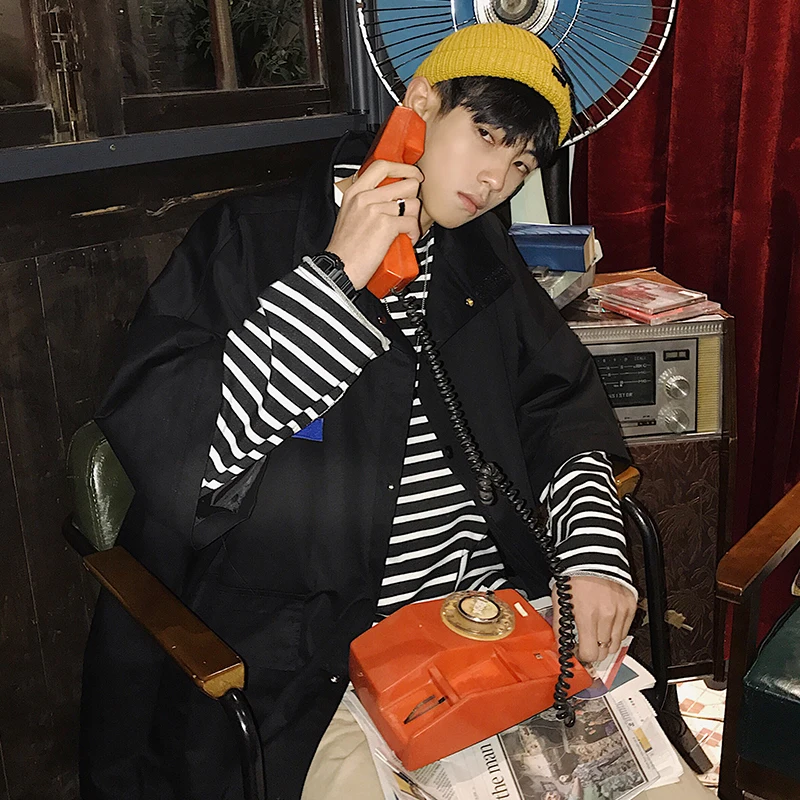 Мужская молодежная свободная однотонная куртка в японском стиле Harajuku Повседневная с пятиконечными