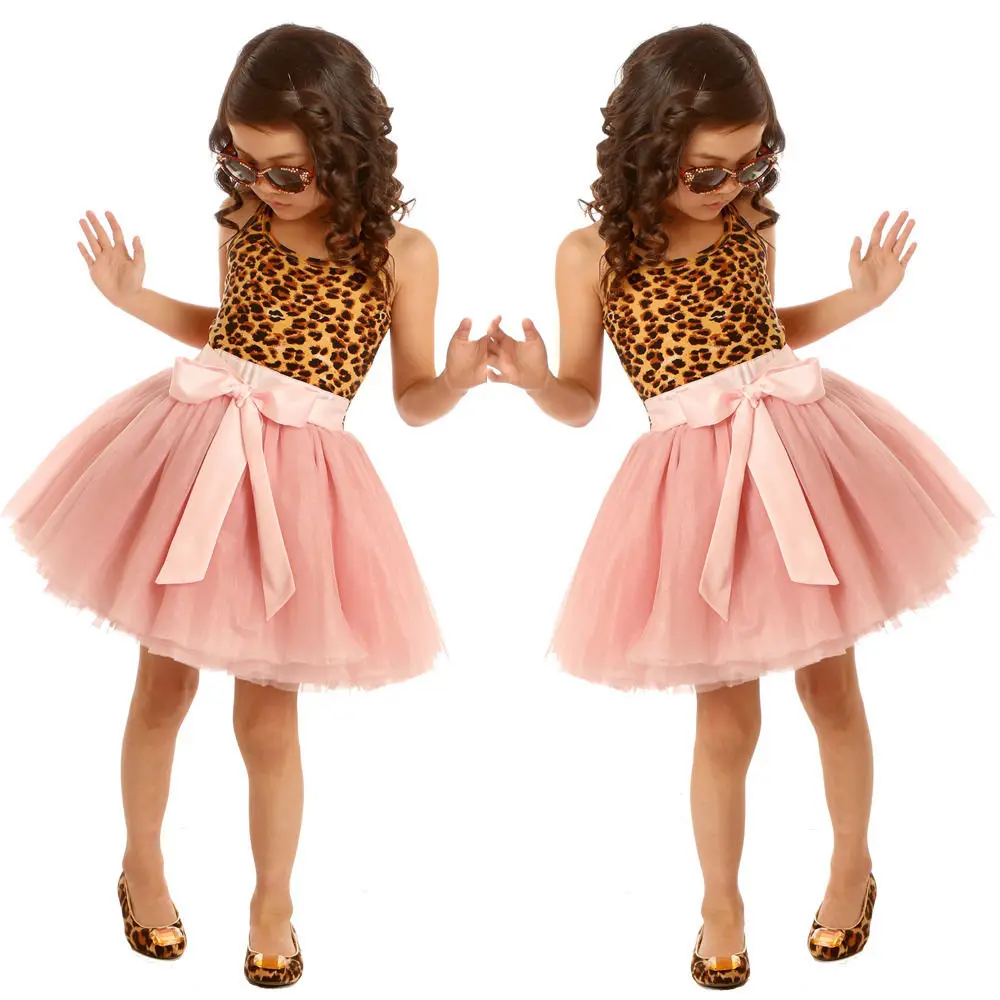 Toddlers Newborn Kids Baby Girls Leopard print Vest Sleeveless Bow Tutu Dresses Party Princess Tulle Dress Cute Clothes 2-8T | Детская