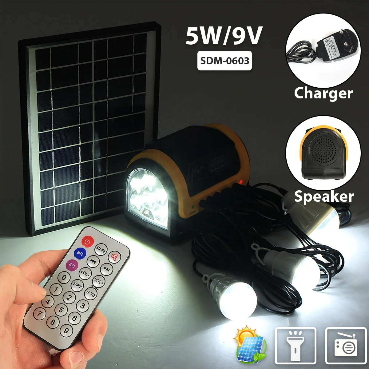Солнечный генератор LEORY с радио и фонариком 5W9V европейская вилка | Электроника