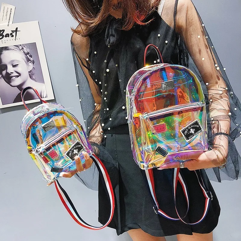 

Женский рюкзак с голографическим лазером, школьный ранец для девочек, простые дамские сумочки из искусственной кожи с голографическим рису...