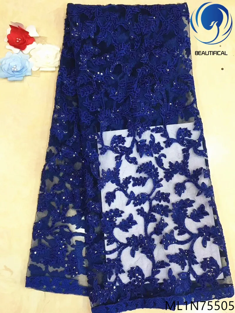 

BEAUTIFICAL blue sequin lace nigerian lace material 2019 french laces fabrics high quality with free shipping for woman ML1N755