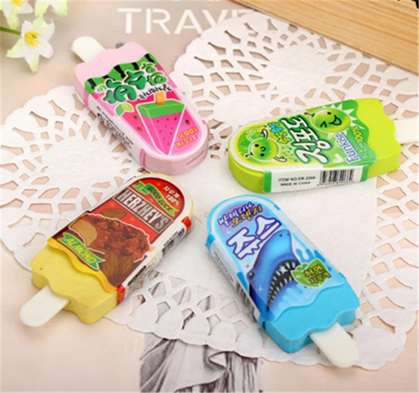 1PC Cute Ice Cream Eraser Kawaii Rubber Popsicle Pencil Erasers For Kids Girls Gift Back To School Supplies Creative Stationery |