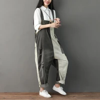 women large size denim rompers spring patchwork jean jumpsuits new casual hole wide leg bib loose cowboy cargo torn overalls