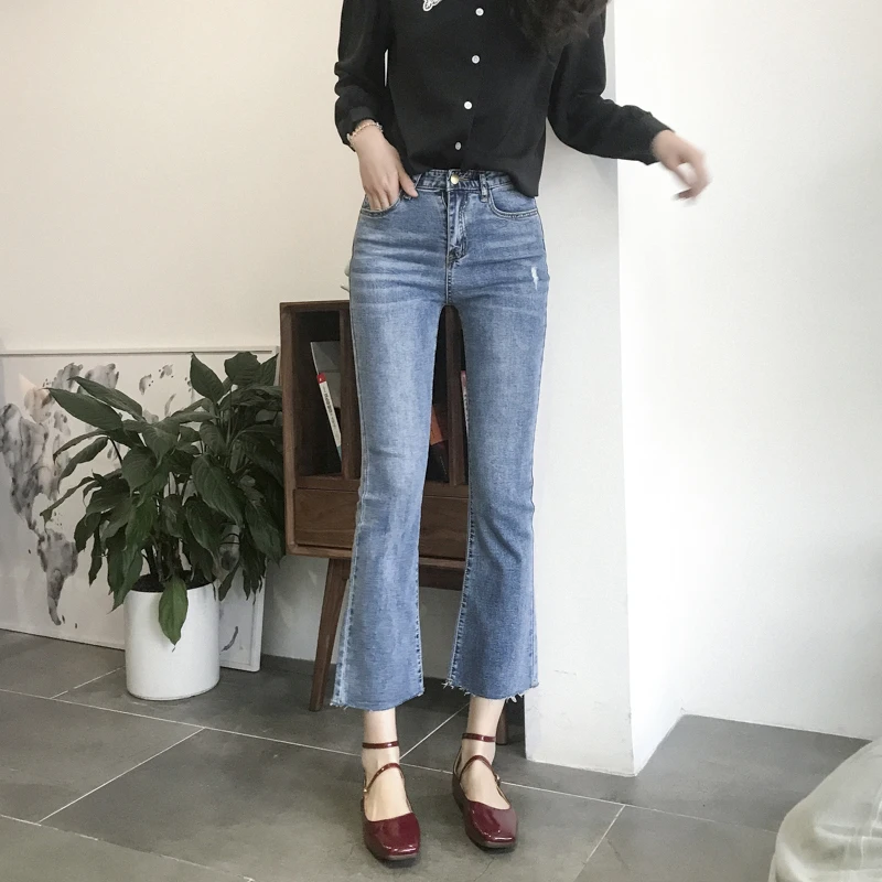 2020 модные женские джинсы с высокой талией эффектом потертости | Женская одежда