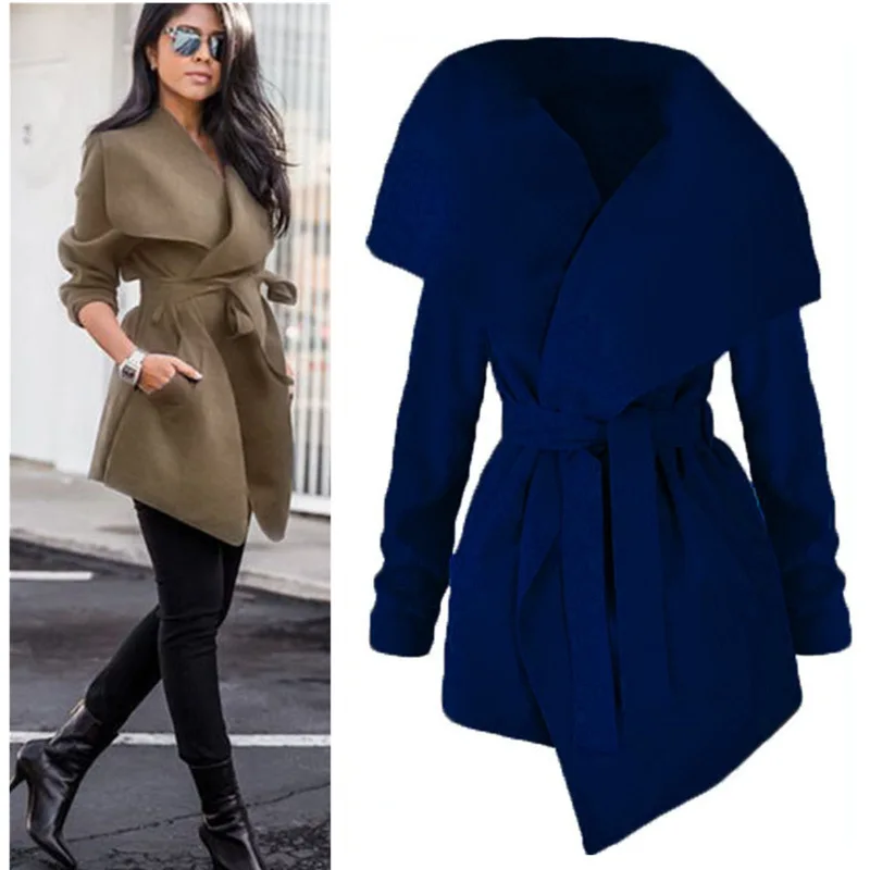 Модное женское шерстяное пальто средней длины облегающая женская осенняя тонкая