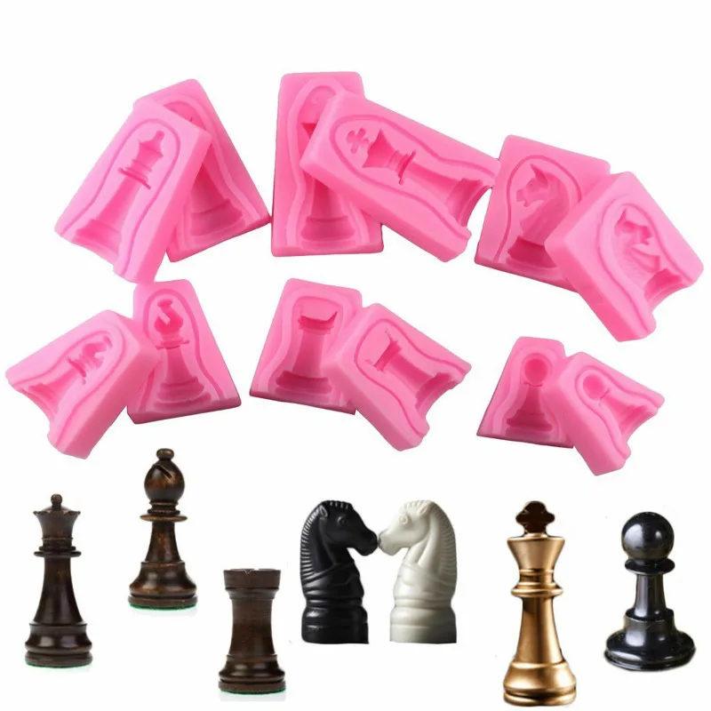 

12pcs/set International Chess King Queen Knight Rook Pawn Bishop Double-Sided Fondant Cake Chocolate Molds Kitchen Baking Clay