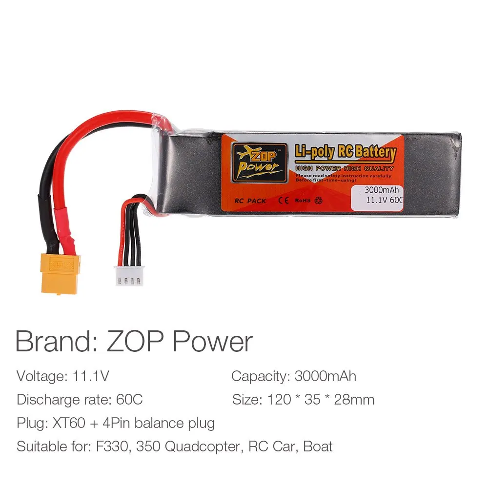 ZOP POWER 3S 11 1 V 3000mah 60C высокая скорость XT60 разъем Lipo батарея для F330 350 450 FPV