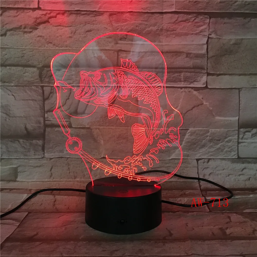 3D Светодиодная лампа с изменяющимися цветами в виде рыбы ночник для рыбалки USB
