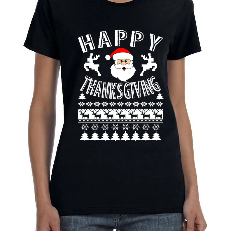 Женская футболка счастливый день благодарения уродливый санта праздник подарок