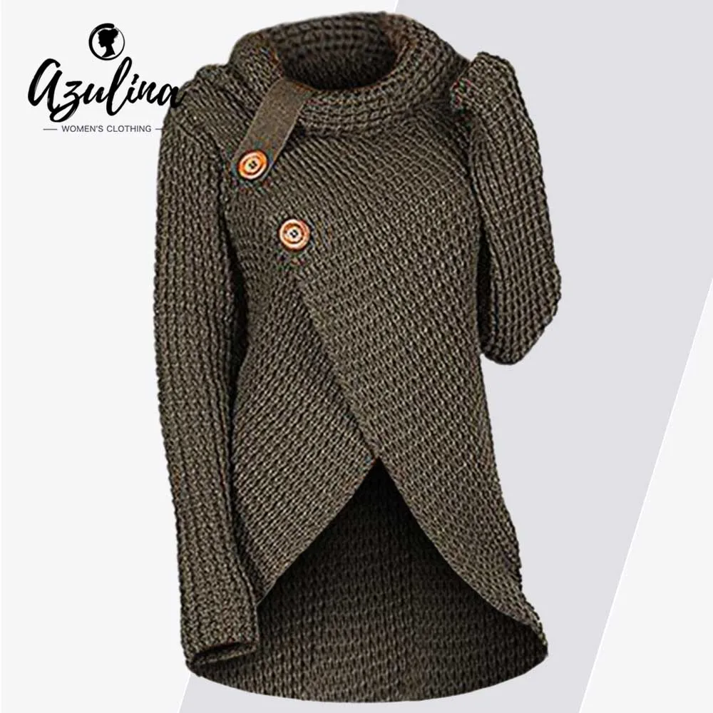 Rosegal Plus Size Buttons Front Slit Sweater Women Pullovers Fall Winter Casual Cowl Neck Long Sleeves Solid Sweaters Jumpers | Женская