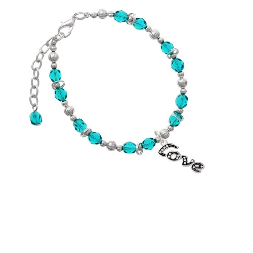 Silvertone Crystal Script ''Love'' Teal Beaded Bracelet |
