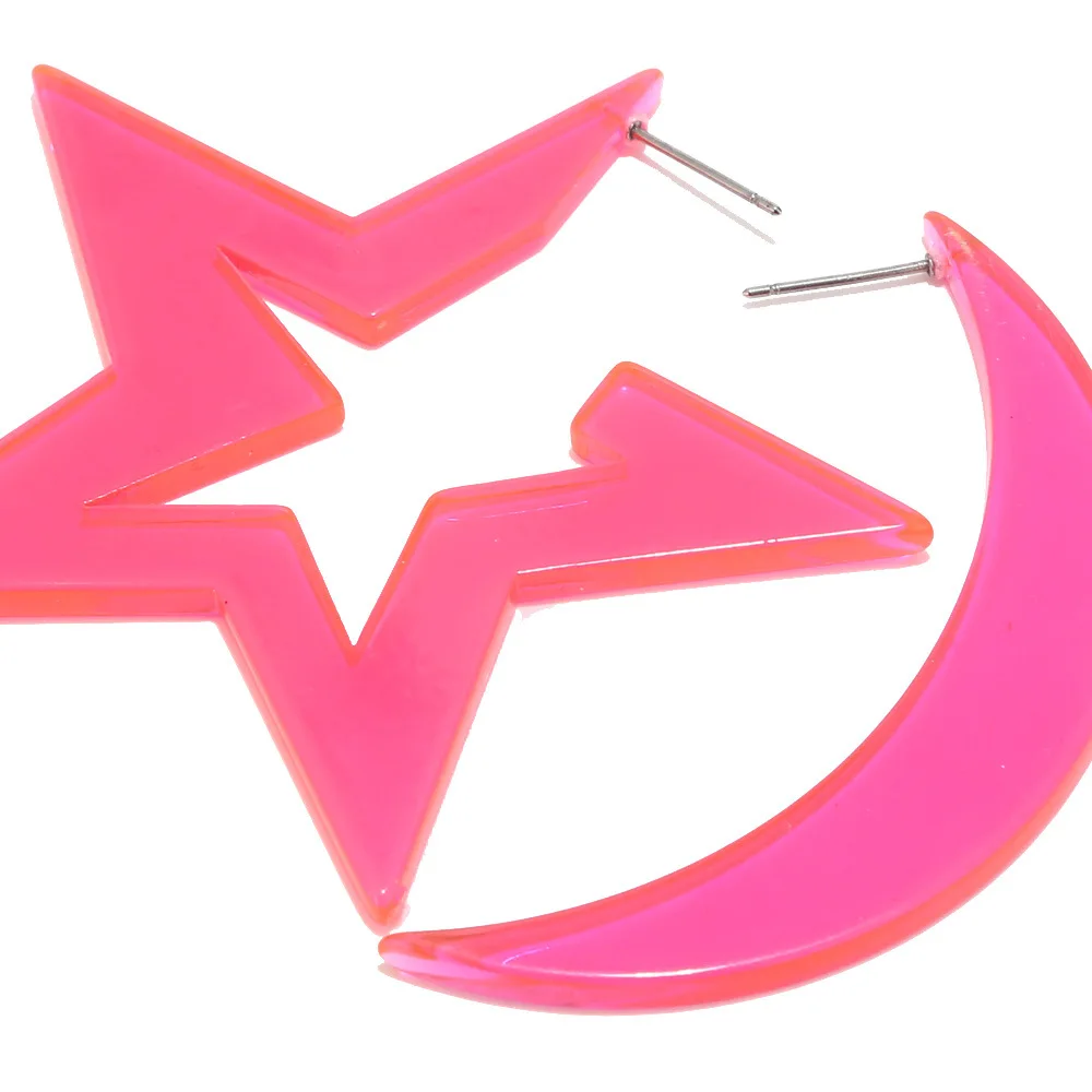 Неоновые серьги в стиле 80 х акриловые форме звезды и Луны для женщин