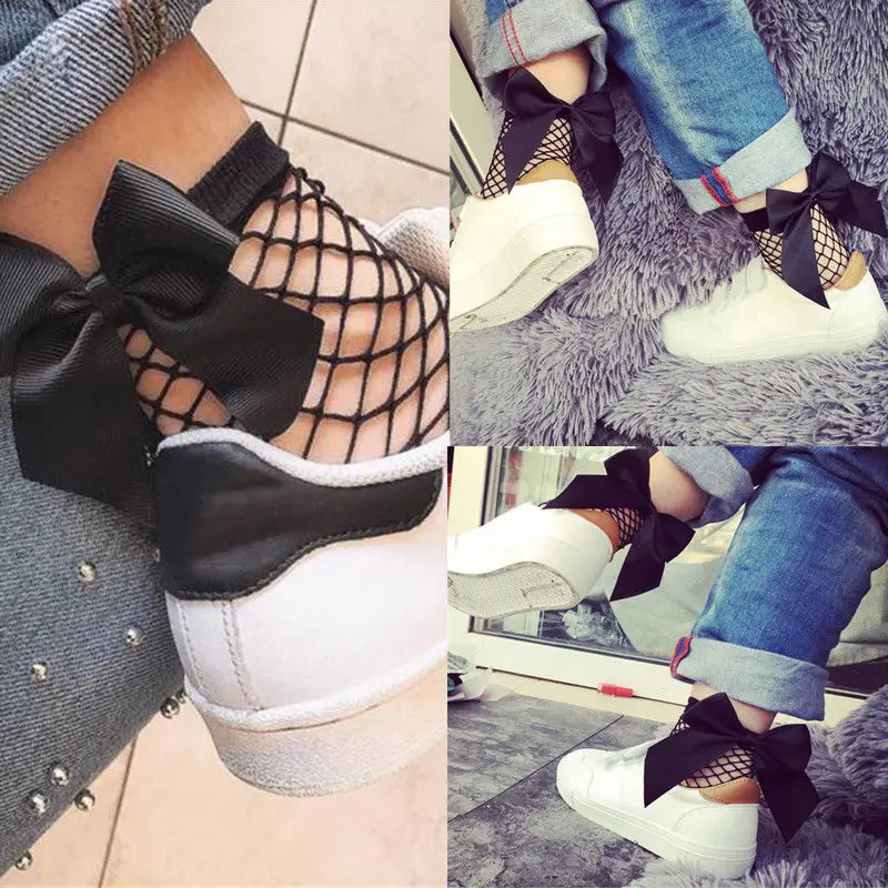 Детские сетчатые носки с бантом кружевные до щиколотки винтажные короткие