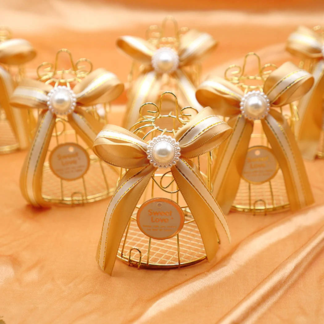 

10PCS Birdcage Shape Wedding Candy Box Personalized Creative Wedding Candy Box Tinplate Bird Bells Candy Boxes
