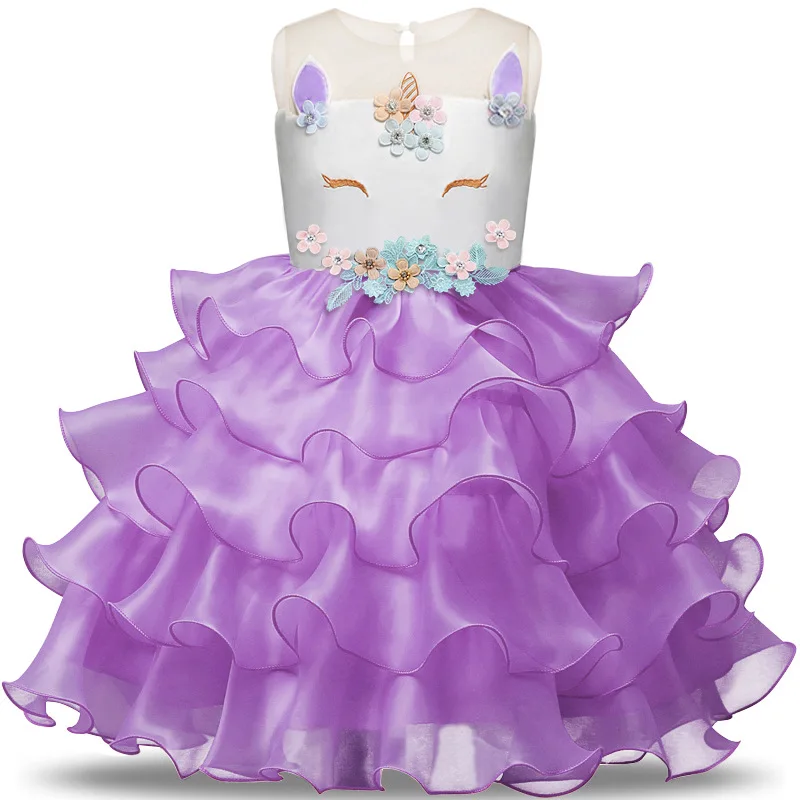 Fancy Unicorn Party Dress Baby Girl Tutu Dresses Summer 2018 Kids Clothing for Girls Embroidery Flower Birthday Costume 8T | Детская