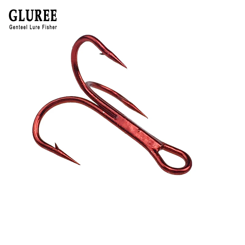 GLUREE 30 шт./лот 1/0 #2/0 #3/0 # острый колючий рыболовный крючок Красный никель тройные
