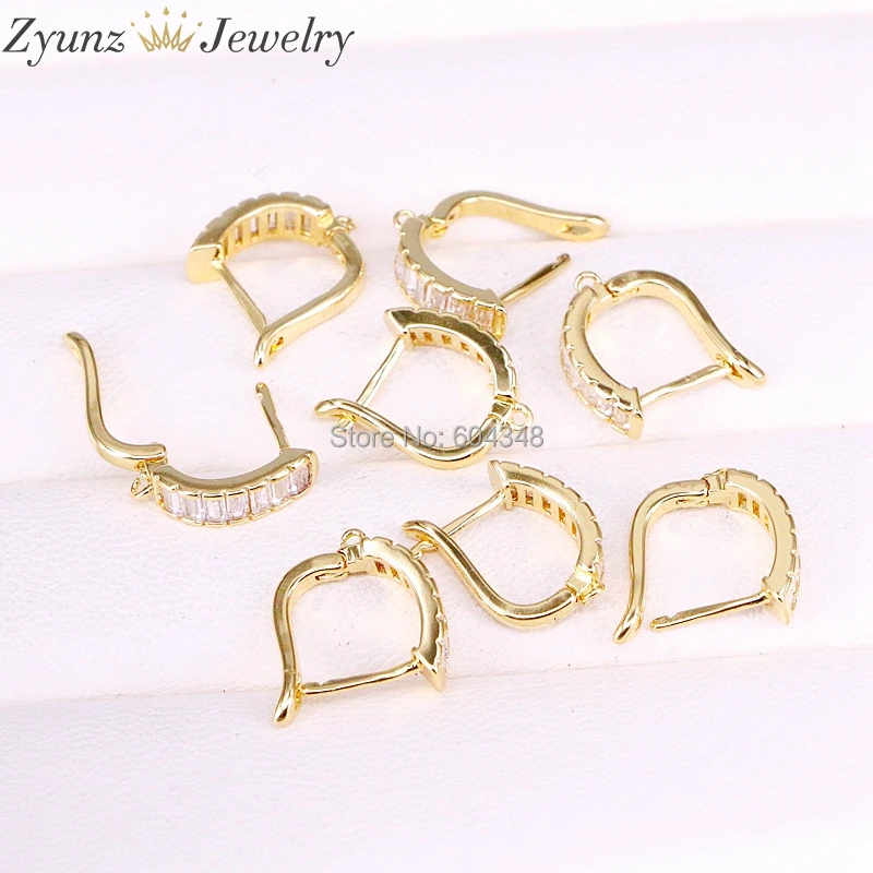 

10Pairs ZYZ338-0294 Making Jewelry Earring Accessory DIY Connector Earrings Findings Fashion Hoop with CZ Micro Pave