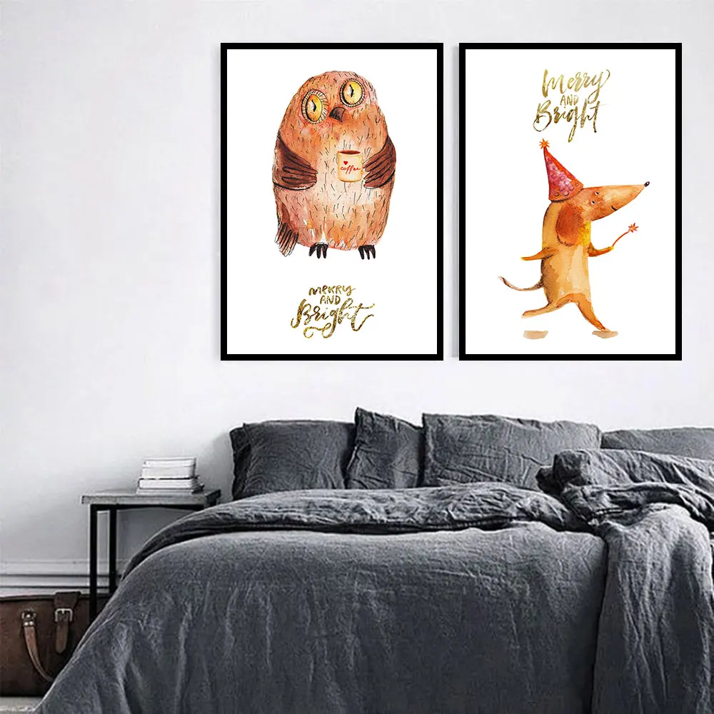 AAVV Posters and Prints Print on Canvas Wall Art Animal Picture for Living Room Home Decor Cartoon Dog Owl Mouse No Frame | Дом и сад