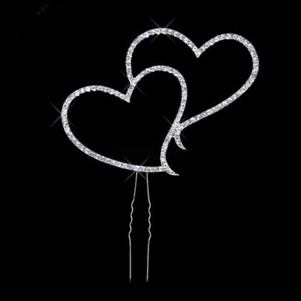 Silver Heart Cake Topper Wedding Anniversary Happy Birthday Valentine's Day Rhinestone Cutlery Decoration | Дом и сад